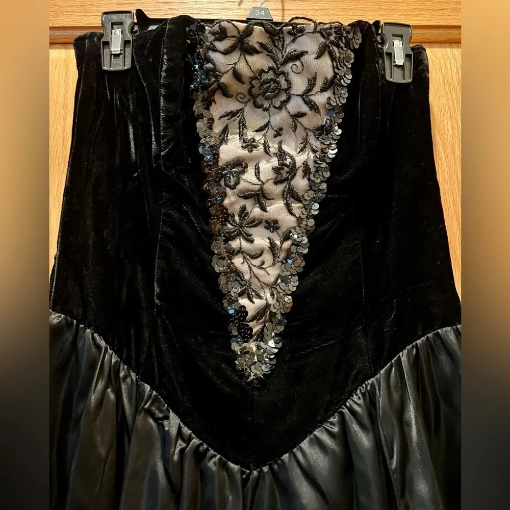 Vintage Gunne Sax Jessica McClintock Strapless Lined Tulle Velvet Sequin Dress - Picture 4 of 16